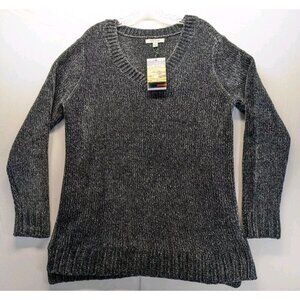 Orvis Chenille Tunic Pullover V-Neck Sweater Marled Navy Womens Large NWT